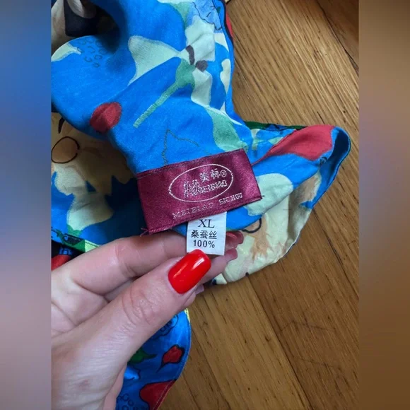 90s Vintage Bright Blue Floral Silk Slip Dress - Picture 4 of 8